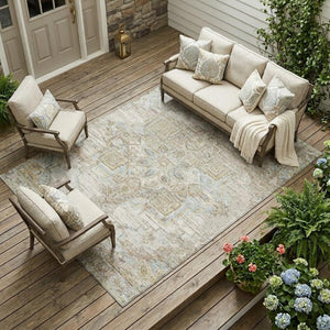 10 Ft X 14 Ft Ivory Orange Oriental Polyester Indoor Outdoor Washable Area Rug
