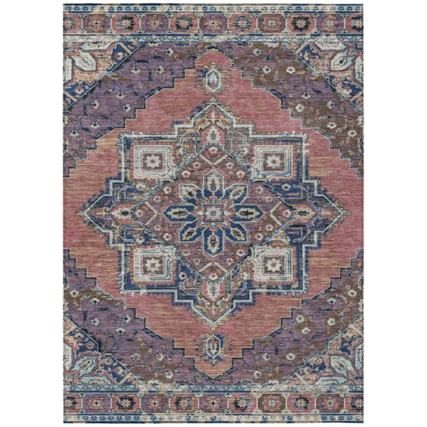 HomeRoots 10 X 14 Oriental Polyester Area Rug Washable Merlot Gold Indoor Outdoor Patio 737320