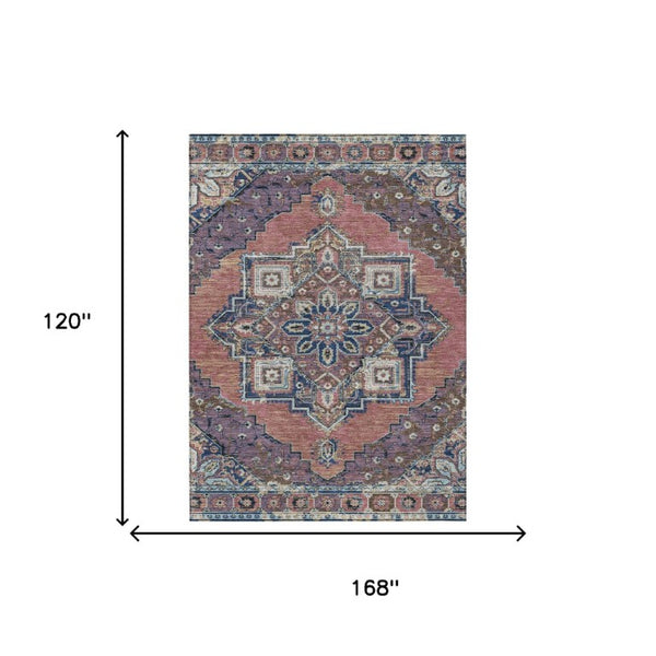 10 X 14 Oriental Polyester Area Rug Washable Merlot Gold Indoor Outdoor Patio