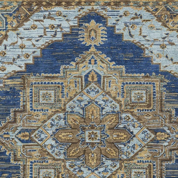 5x8 Navy Linen Oriental Polyester Area Rug Washable for Patio Porch or Living Room
