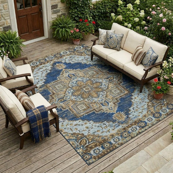 8 X 10 Oriental Polyester Area Rug Washable Indoor Outdoor Stain Resistant Design