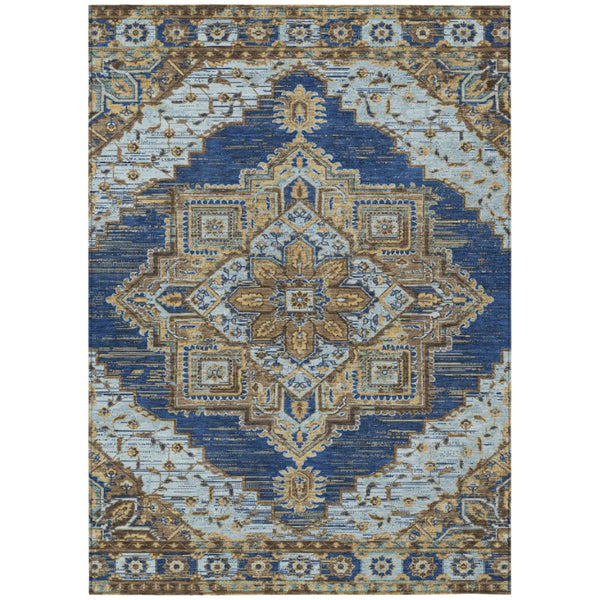 HomeRoots 9x12 Navy Linen Oriental Polyester Area Rug Stain Resistant Indoor Outdoor Use 737325