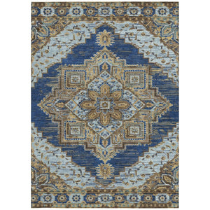 9x12 Navy Linen Oriental Polyester Area Rug Stain Resistant Indoor Outdoor Use