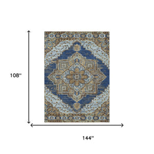 9x12 Navy Linen Oriental Polyester Area Rug Stain Resistant Indoor Outdoor Use