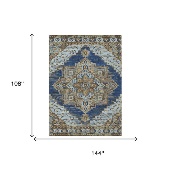 9x12 Navy Linen Oriental Polyester Area Rug Stain Resistant Indoor Outdoor Use