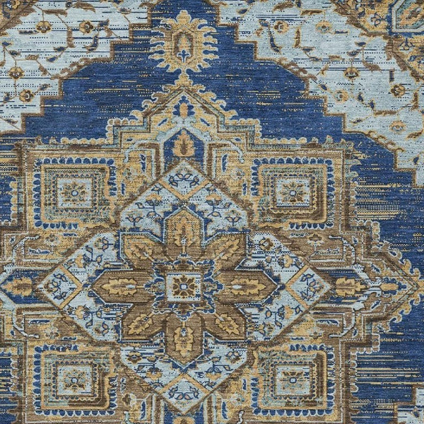 10 X 14 Navy Oriental Polyester Area Rug Washable for Indoor Outdoor Spaces