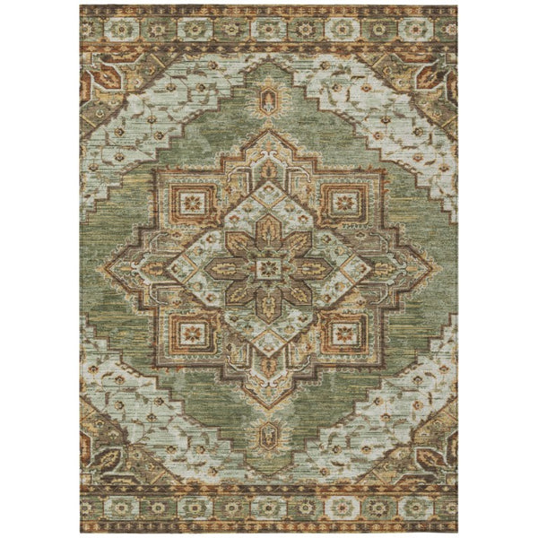 HomeRoots 5 X 8 Olive Green Blue Oriental Polyester Indoor Outdoor Rug Stain Resistant 737328