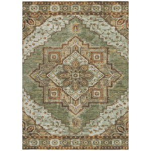 5 X 8 Olive Green Blue Oriental Polyester Indoor Outdoor Rug Stain Resistant