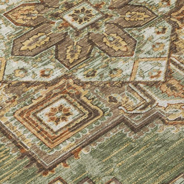 5 X 8 Olive Green Blue Oriental Polyester Indoor Outdoor Rug Stain Resistant