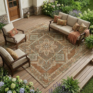 8 X 10 Oriental Polyester Area Rug Stain Resistant Washable for Patio or Living Room