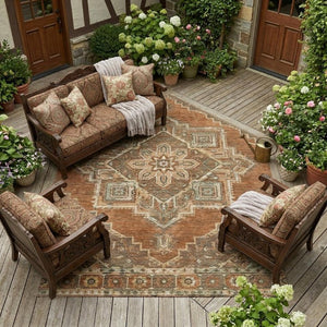 9 X 12 Oriental Polyester Area Rug Washable Indoor Outdoor Stain Resistant Patio