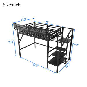 English Elm Full Size Metal Loft Bed with Wardrobe Stairs Rgb Lighting Industrial Frame W2580S00051
