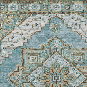 5x8 Teal Graphite Oriental Polyester Area Rug Washable for Indoor Outdoor Use