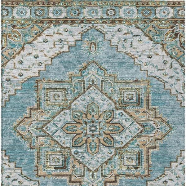 5x8 Teal Graphite Oriental Polyester Area Rug Washable for Indoor Outdoor Use