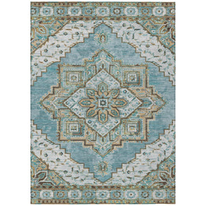 HomeRoots 8x10 Oriental Polyester Area Rug Washable Stain Resistant Indoor Outdoor Teal 737342