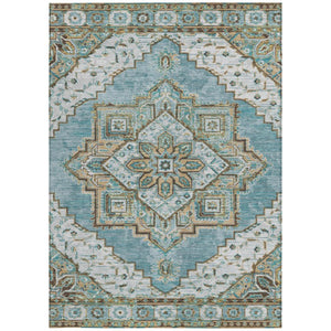 8x10 Oriental Polyester Area Rug Washable Stain Resistant Indoor Outdoor Teal
