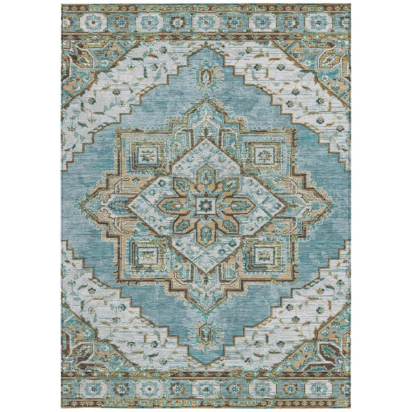 8x10 Oriental Polyester Area Rug Washable Stain Resistant Indoor Outdoor Teal