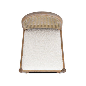 English Elm Jennifer Taylor Home - Panama 30.5" Curved Back Cane Rattan Bar Stool with Oak Frame, Boucle Upholstery & Brass Footrest White B2719P238387