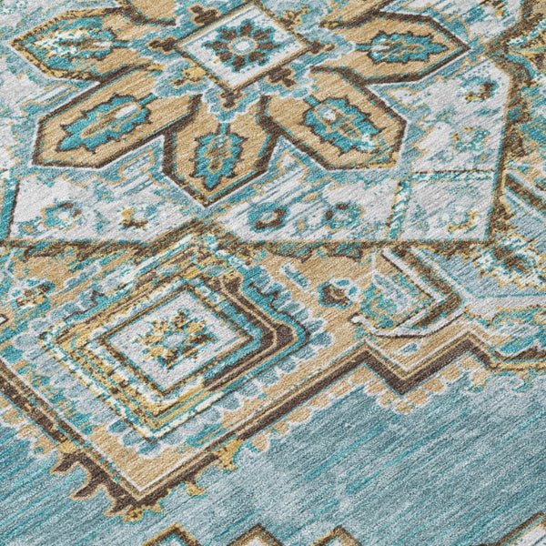 9 X 12 Teal Graphite Oriental Polyester Area Rug Washable for Patio or Living Room