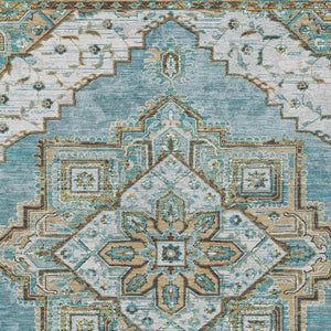 10 X 14 Teal Graphite Oriental Polyester Area Rug for Indoor Outdoor Living