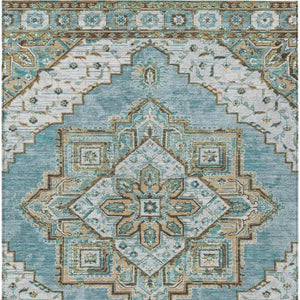 10 X 14 Teal Graphite Oriental Polyester Area Rug for Indoor Outdoor Living
