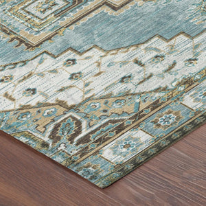 10 X 14 Teal Graphite Oriental Polyester Area Rug for Indoor Outdoor Living