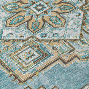 10 X 14 Teal Graphite Oriental Polyester Area Rug for Indoor Outdoor Living
