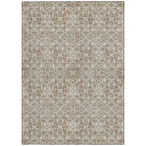 5x8 Beige Khaki Oriental Polyester Area Rug Washable for Indoor Outdoor Use