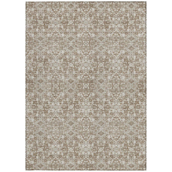 5x8 Beige Khaki Oriental Polyester Area Rug Washable for Indoor Outdoor Use