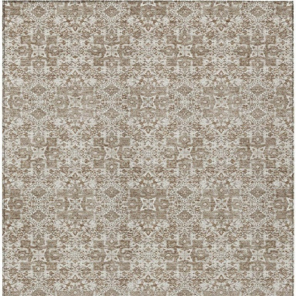 8x10 Beige Khaki Oriental Polyester Area Rug Stain Resistant Indoor Outdoor Use