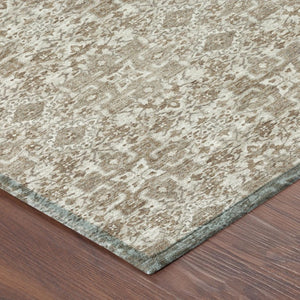 8x10 Beige Khaki Oriental Polyester Area Rug Stain Resistant Indoor Outdoor Use