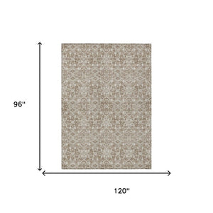 8x10 Beige Khaki Oriental Polyester Area Rug Stain Resistant Indoor Outdoor Use