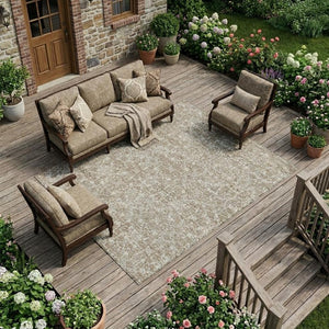 9x12 Beige Khaki Oriental Polyester Area Rug Stain Resistant Indoor Outdoor Use