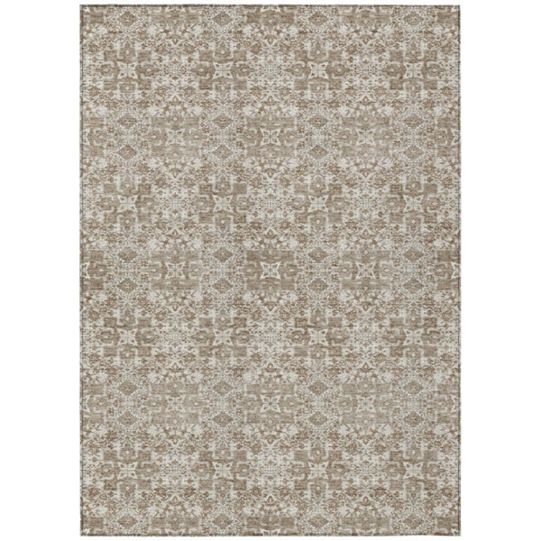 HomeRoots 9x12 Beige Khaki Oriental Polyester Area Rug Stain Resistant Indoor Outdoor Use 737349