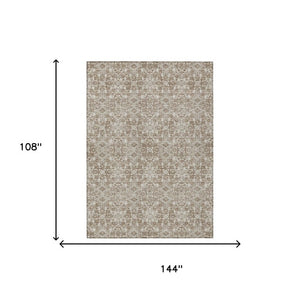 9x12 Beige Khaki Oriental Polyester Area Rug Stain Resistant Indoor Outdoor Use