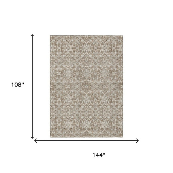 9x12 Beige Khaki Oriental Polyester Area Rug Stain Resistant Indoor Outdoor Use