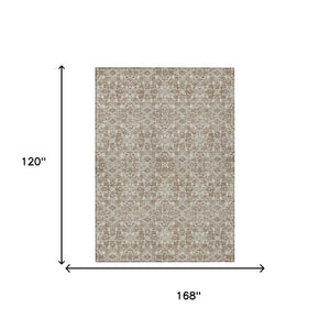 10 X 14 Beige Khaki Oriental Polyester Area Rug Stain Resistant for Patio Living