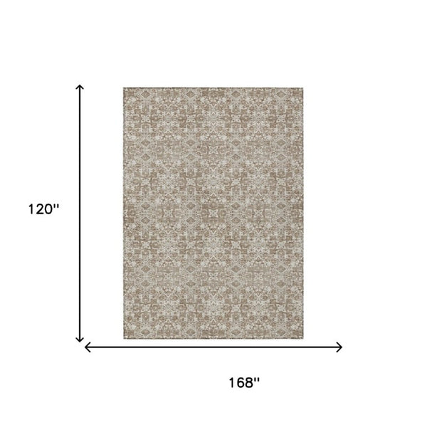 10 X 14 Beige Khaki Oriental Polyester Area Rug Stain Resistant for Patio Living