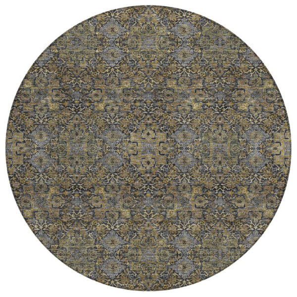 HomeRoots 8 Foot Round Oriental Polyester Area Rug Washable Indoor Outdoor Pet Friendly 737353