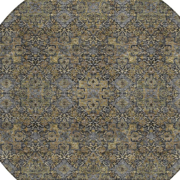 8 Foot Round Oriental Polyester Area Rug Washable Indoor Outdoor Pet Friendly