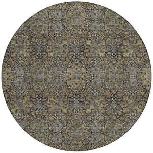 8 Foot Round Oriental Polyester Area Rug Washable Indoor Outdoor Pet Friendly