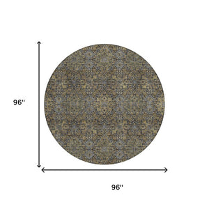 8 Foot Round Oriental Polyester Area Rug Washable Indoor Outdoor Pet Friendly