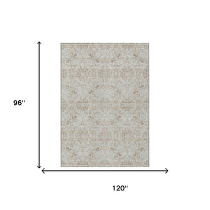 8 Ft X 10 Ft Ivory Gray Oriental Polyester Area Rug Stain Resistant Indoor Outdoor