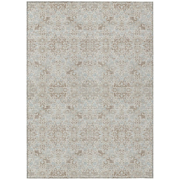 HomeRoots 9x12 Ivory Gray Oriental Polyester Area Rug Stain Resistant Indoor Outdoor Use 737373