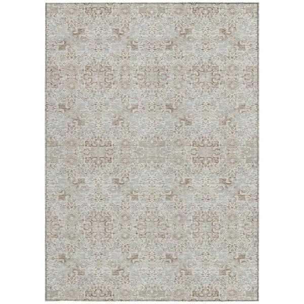 9x12 Ivory Gray Oriental Polyester Area Rug Stain Resistant Indoor Outdoor Use