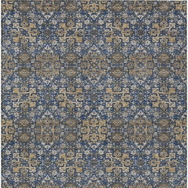 5x8 Navy Silver Oriental Polyester Area Rug Washable Stain Resistant Indoor Outdoor