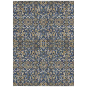 5x8 Navy Silver Oriental Polyester Area Rug Washable Stain Resistant Indoor Outdoor