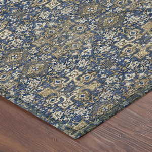 5x8 Navy Silver Oriental Polyester Area Rug Washable Stain Resistant Indoor Outdoor
