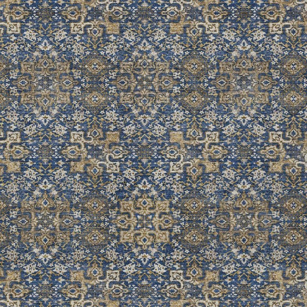 9x12 Navy Silver Oriental Polyester Area Rug Washable Stain Resistant Indoor Outdoor
