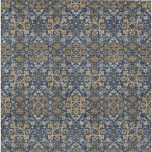 9x12 Navy Silver Oriental Polyester Area Rug Washable Stain Resistant Indoor Outdoor